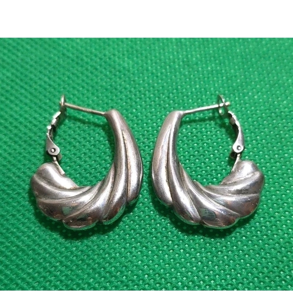 Sculptural Silver Hoop Earrings with Swirled Design